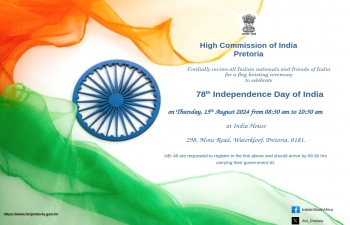 Registration Link for attending flag hoisting for 78th Independence Day of India on Thursday, 15th August 2024